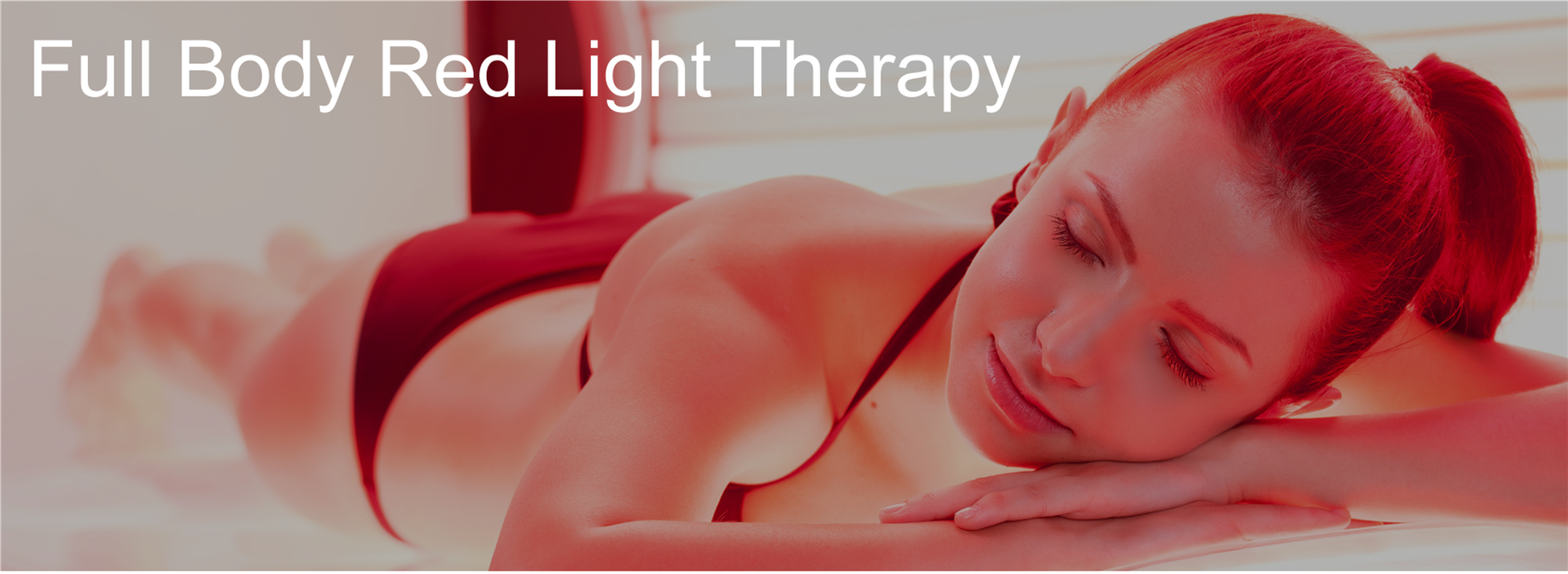 Photo of woman in Red Light Therapy Bed with text: Red Light Therapy